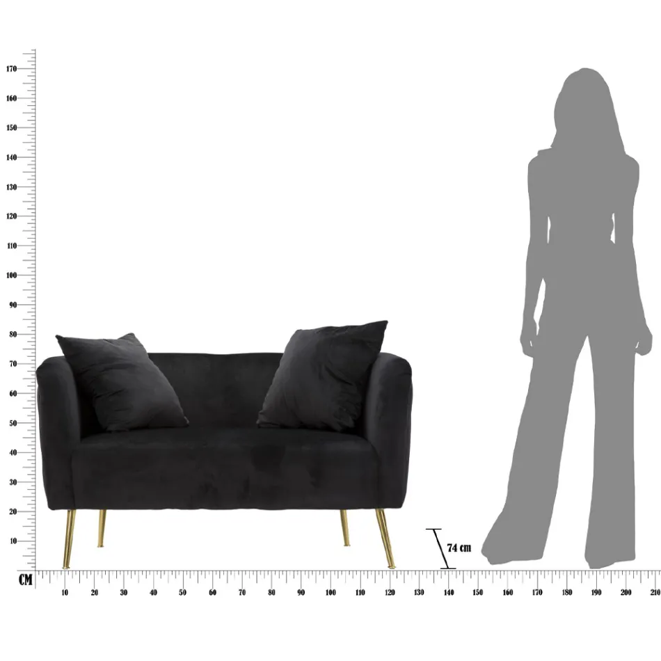 Tweezitsbank in designer fluweel, hout en ijzeren structuur - Renita Viadurini