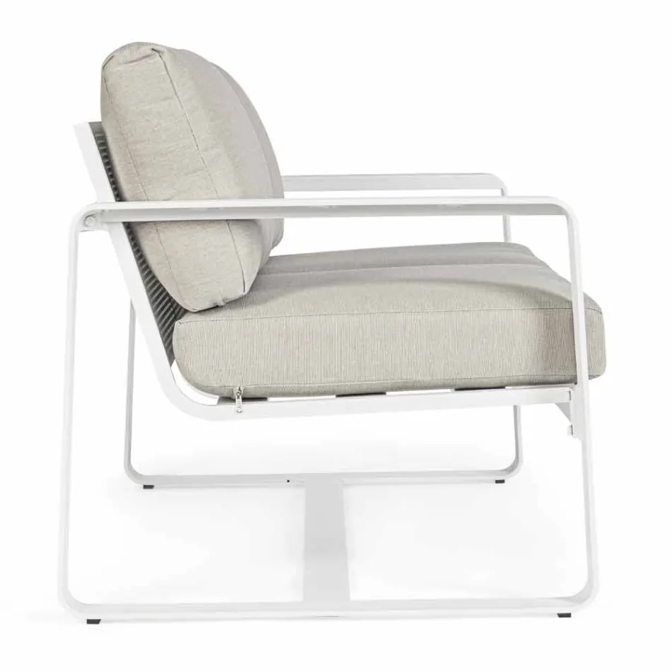 2-zits buitenbank van aluminium met stoffen kussens - Mirea Viadurini