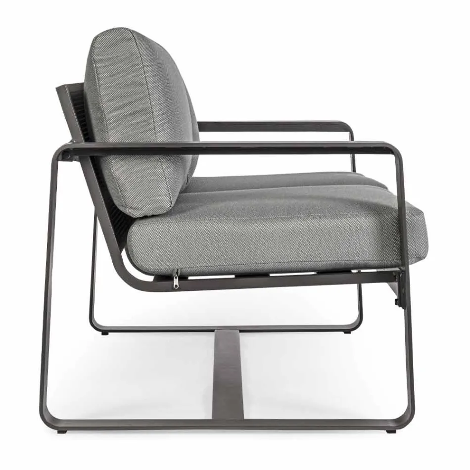 2-zits buitenbank van aluminium met stoffen kussens - Mirea Viadurini