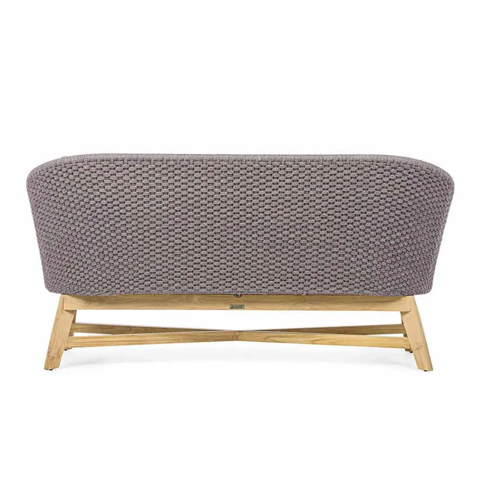 2-zits buitenbank in stof met teakstructuur, Homemotion - Azeno Viadurini