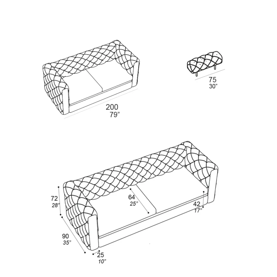 2-zits woonkamerbank met verstelbare hoofdsteun Made in Italy - Unleashed Viadurini
