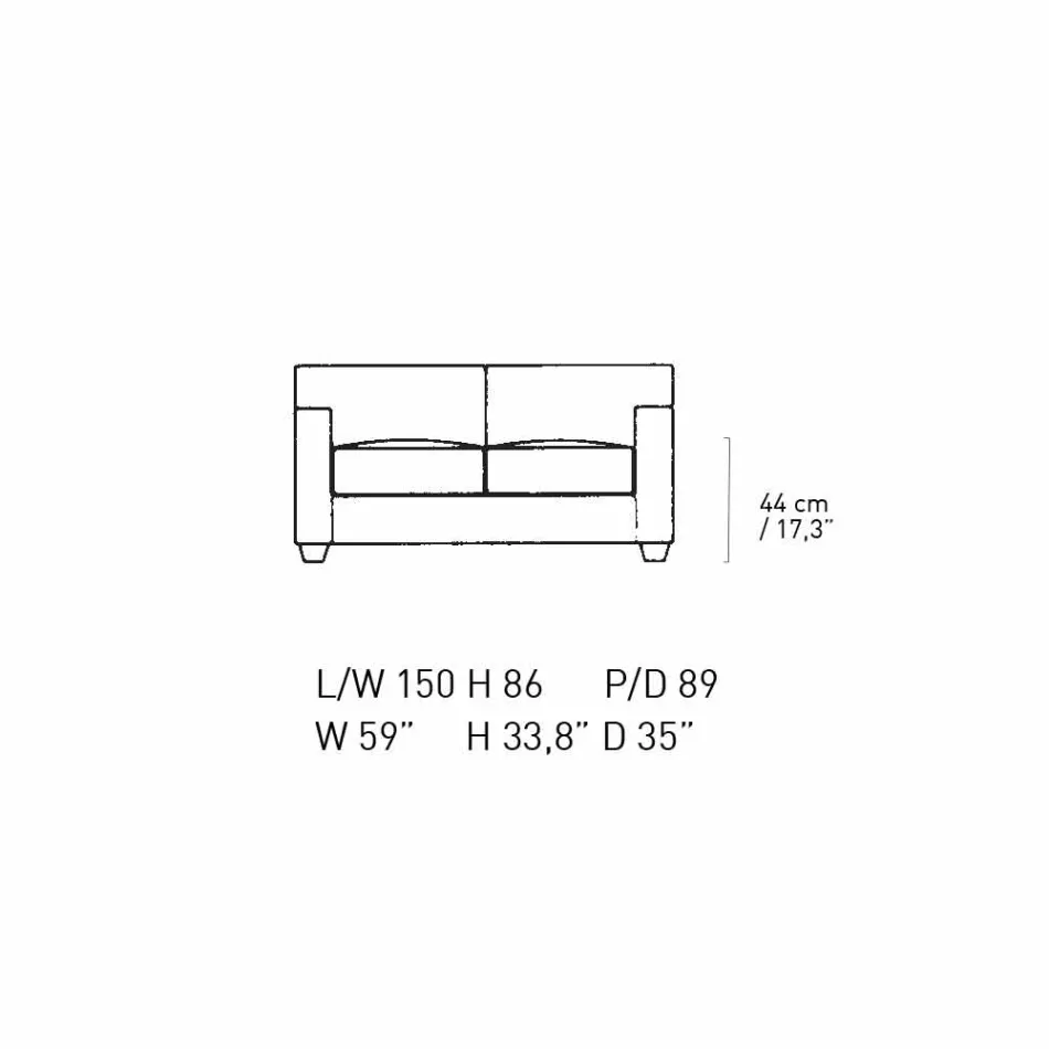 Leren 2-zitsbank met walnoothouten poten Made in Italy - Alessandria Viadurini