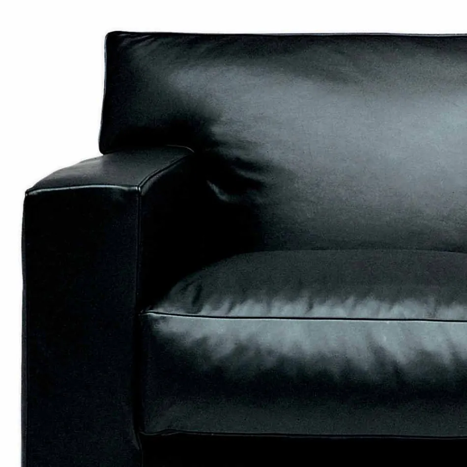 Leren 2-zitsbank met walnoothouten poten Made in Italy - Alessandria Viadurini