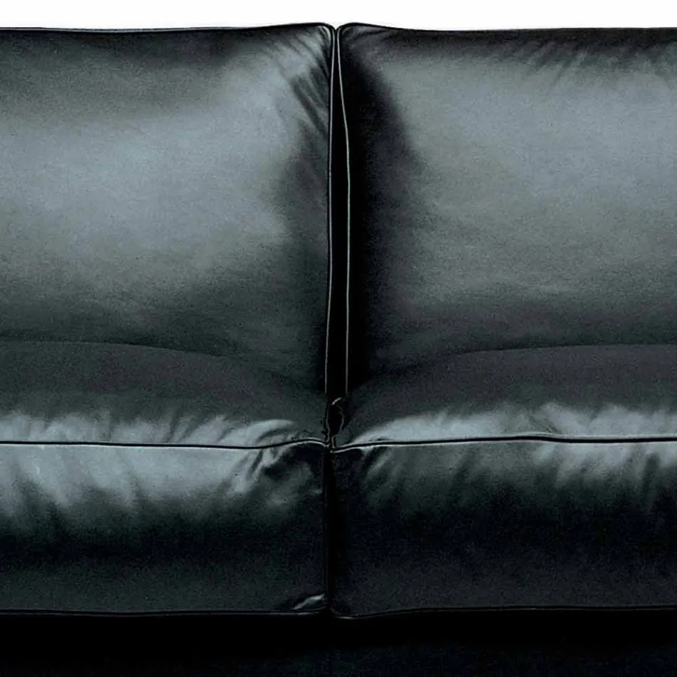 Leren 2-zitsbank met walnoothouten poten Made in Italy - Alessandria Viadurini