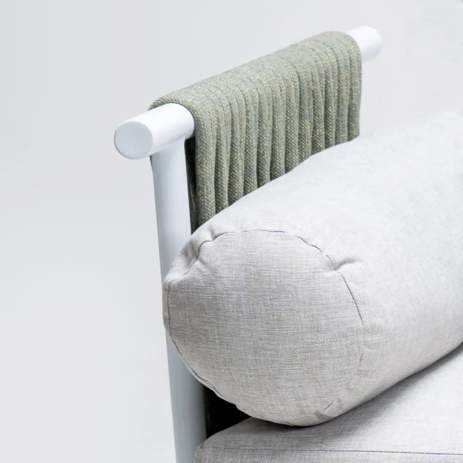 2-zitsbank in teakhout, touwweefsel en kussens - Bellatrix Viadurini