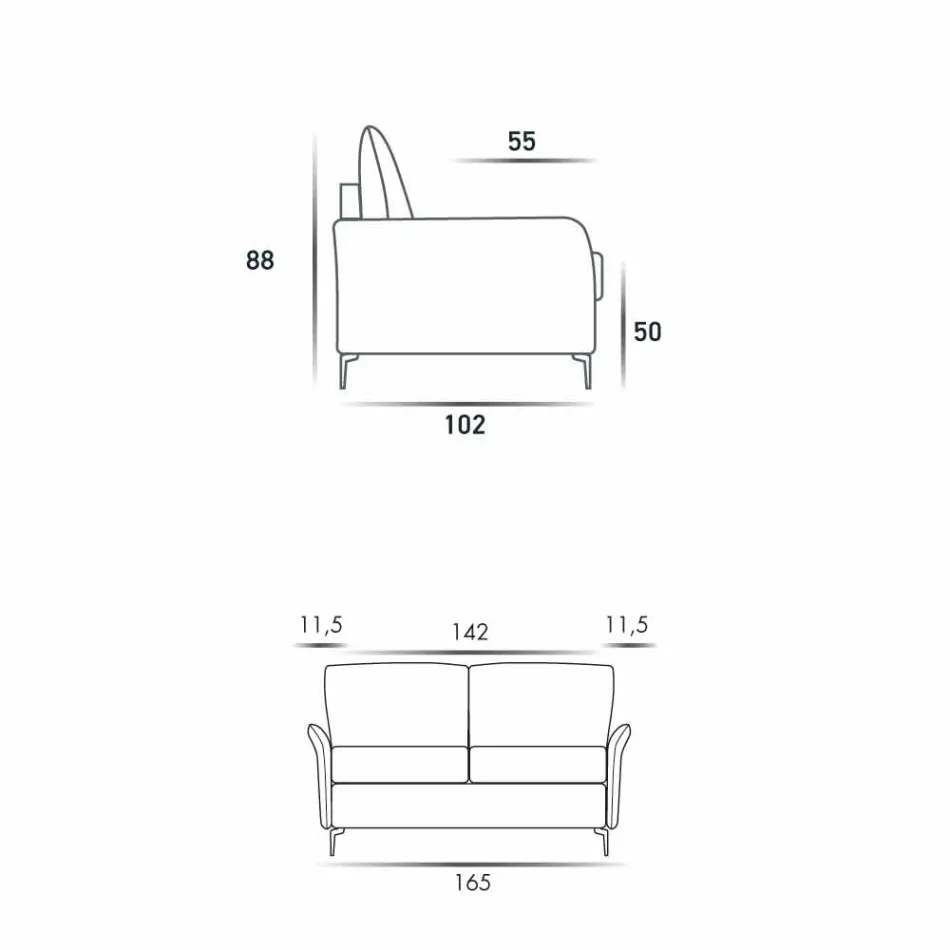 Sofa 2 zetels maxi L.165cm kunstleer / stof gemaakt in Italië Erica Viadurini