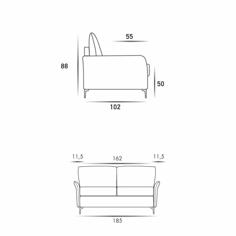 3-zits designbank L.185cm stof / eco-leer gemaakt in Erica, Italië Viadurini