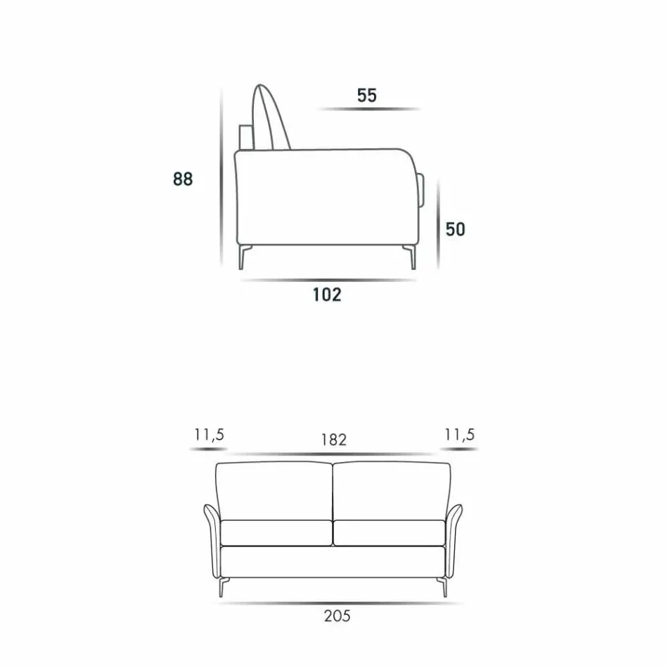 Maxibank 3 plaatsen L205 cm modern design in eco-leer / Erica-stof Viadurini