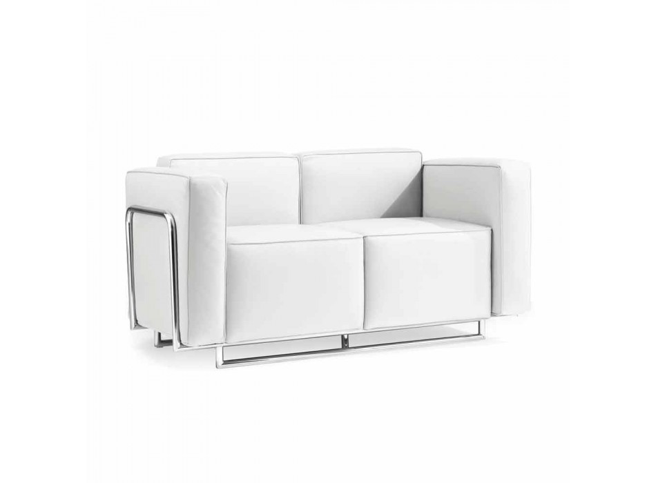 Sofa met twee moderne plaatsen in het wit kunstleer en verchroomde onderdelen Bugle Viadurini