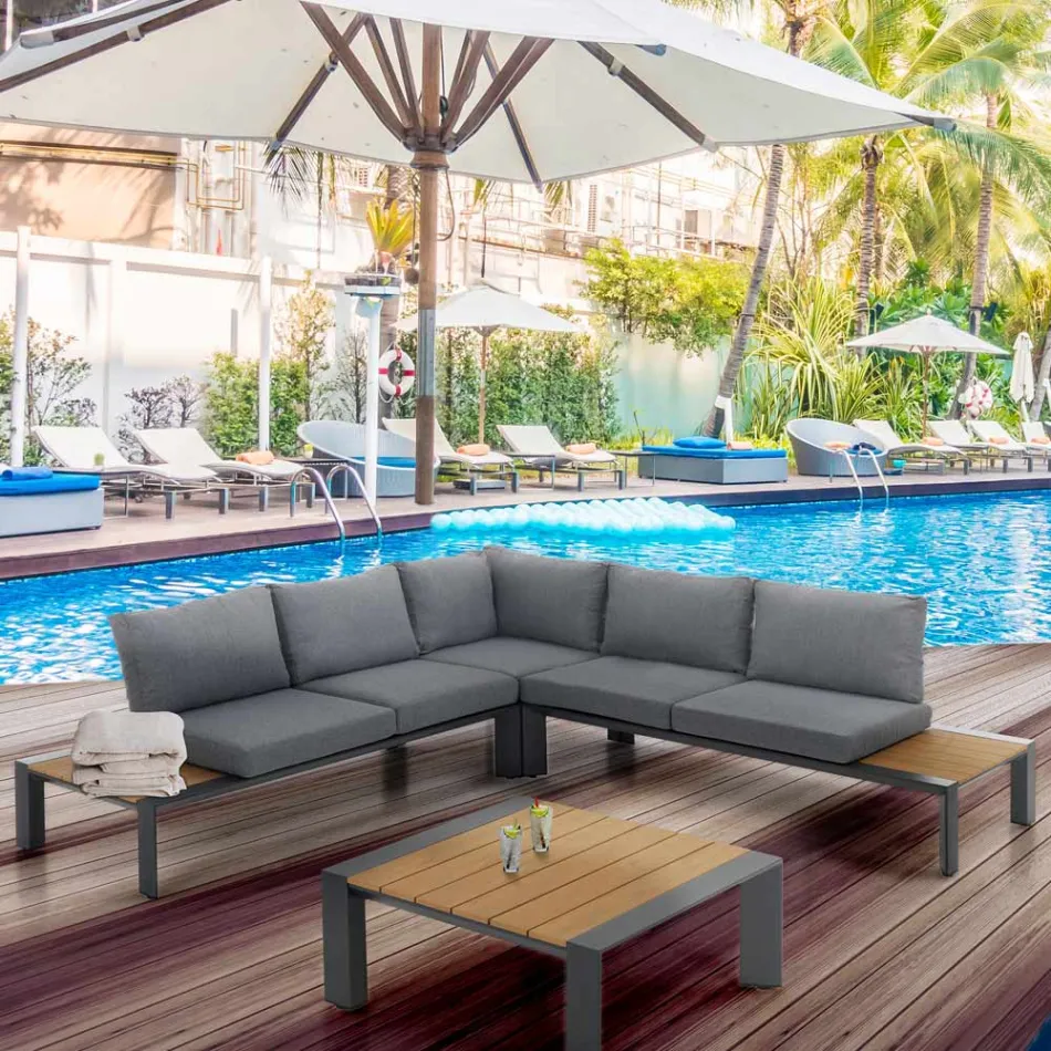 Hoekbank met salontafel voor buiten en binnen in aluminium - Mettre Viadurini