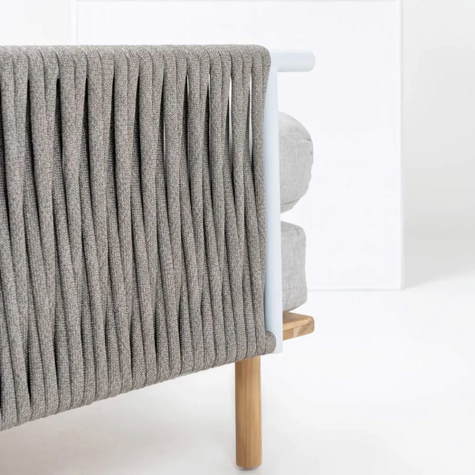 Zeshoekige tuinhoekbank in teak en touw - Bellatrix Viadurini