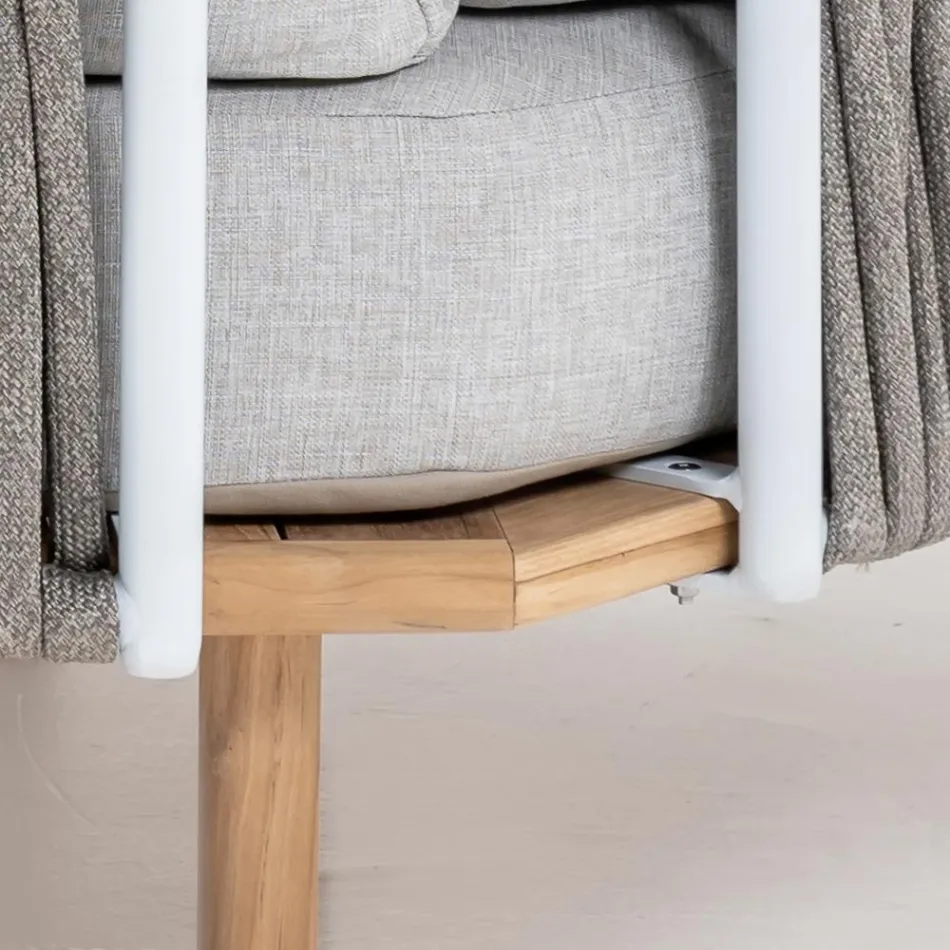 Zeshoekige tuinhoekbank in teak en touw - Bellatrix Viadurini