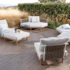 Zeshoekige tuinhoekbank in teak en touw - Bellatrix Viadurini