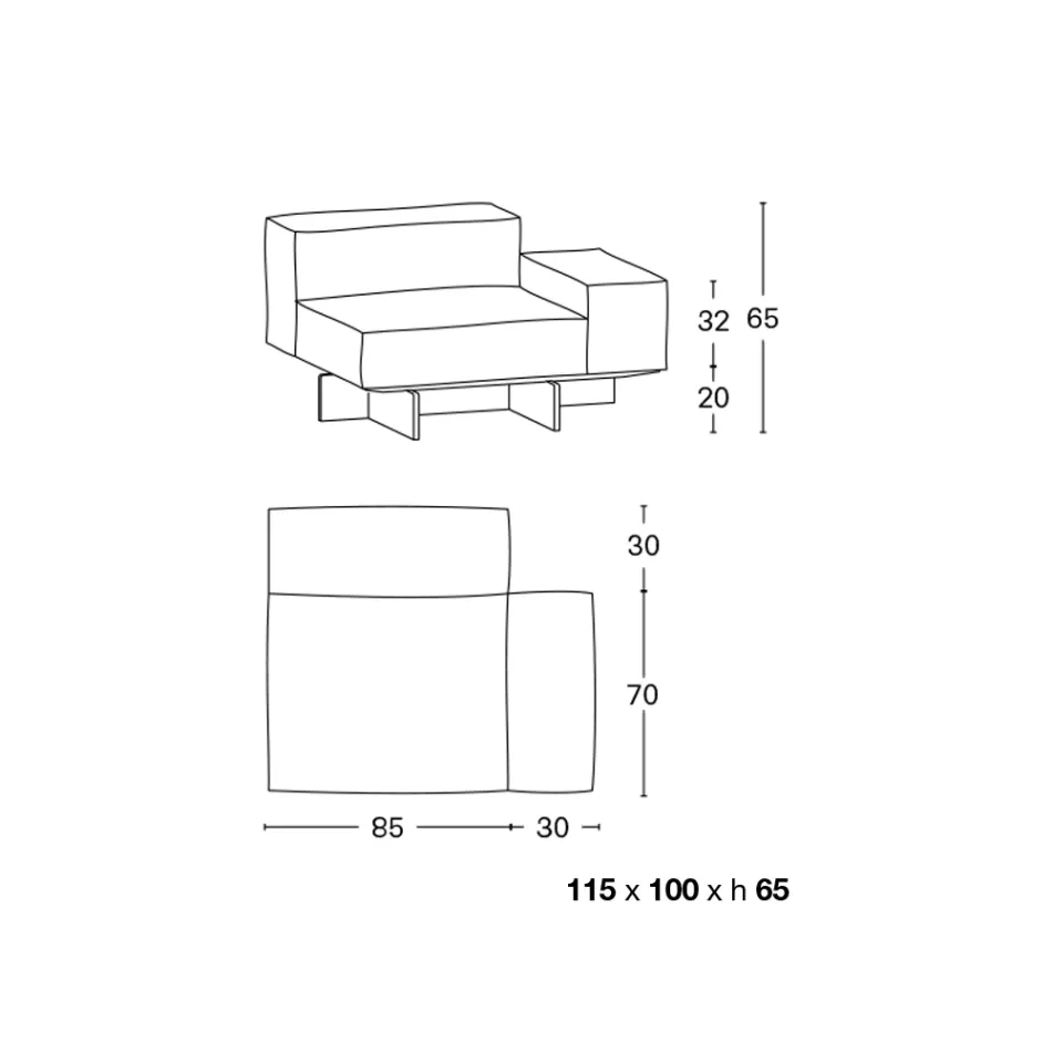 Hoekbank links met onderstel van extra helder glas Made in Italy - Rory Viadurini