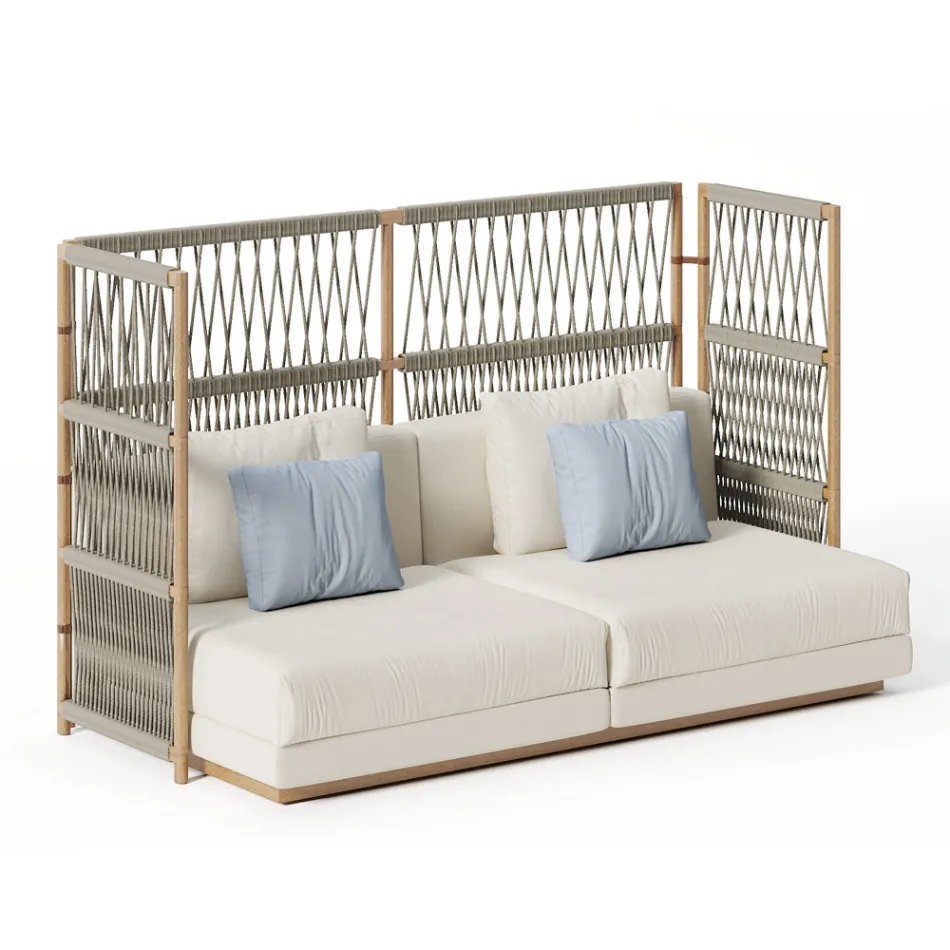 Sectionele tuinbank met C-vormige structuur in hout Made in Italy - Rubik Viadurini