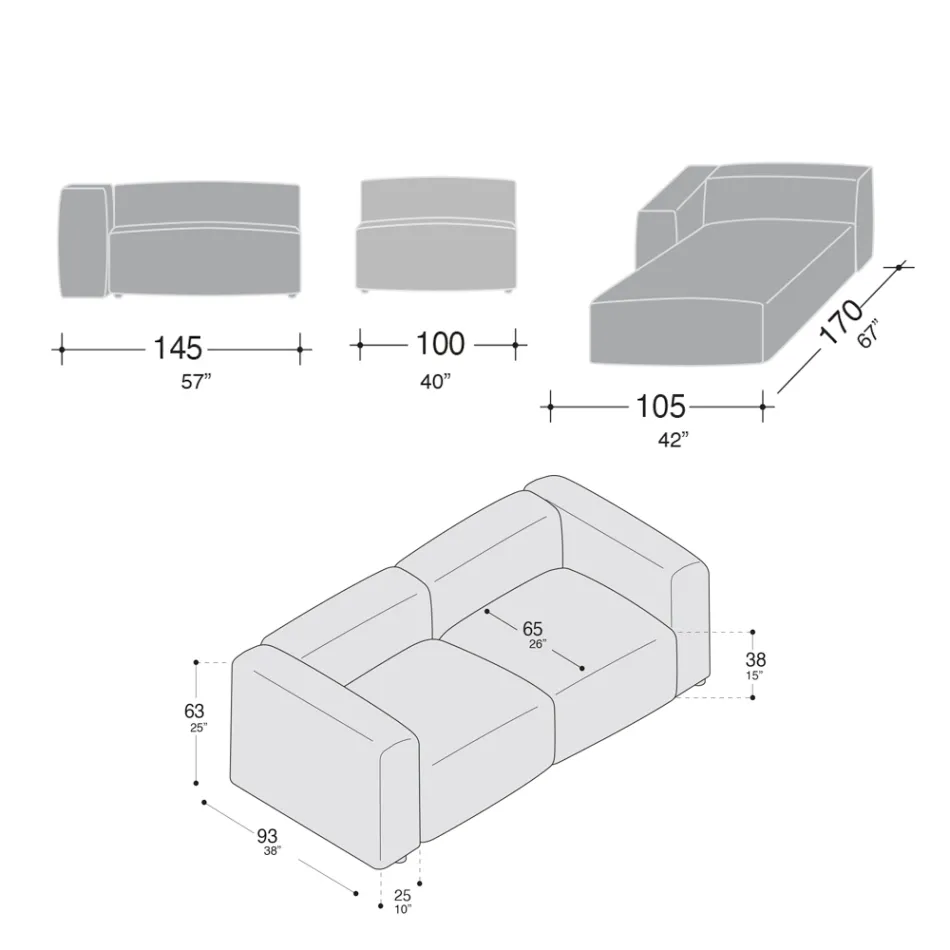 Bank met binnenschiereiland in geëxpandeerd polyurethaan - Buffo Viadurini