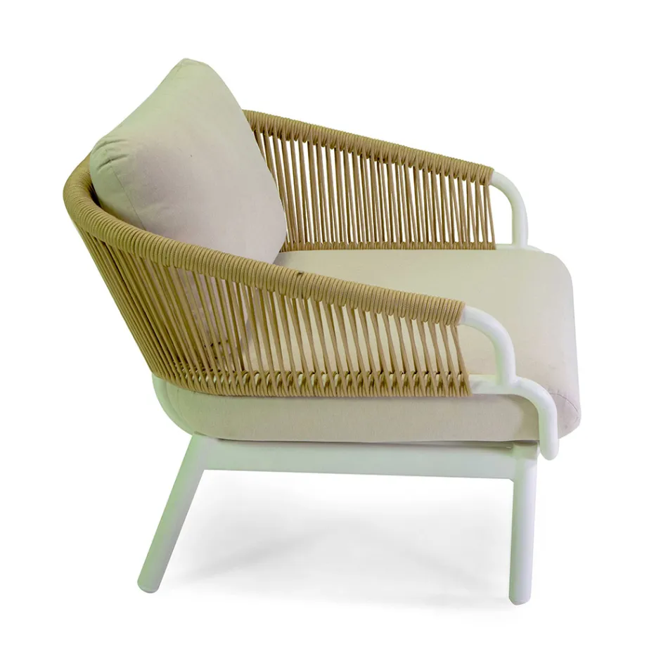 Bank met fauteuils en salontafel in wit aluminium voor de tuin - Tenda Viadurini