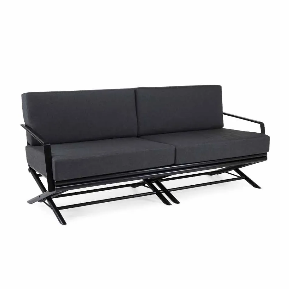 3-zits buitenbank in natuurlijk hout of zwart en luxe stof - Suzana Viadurini