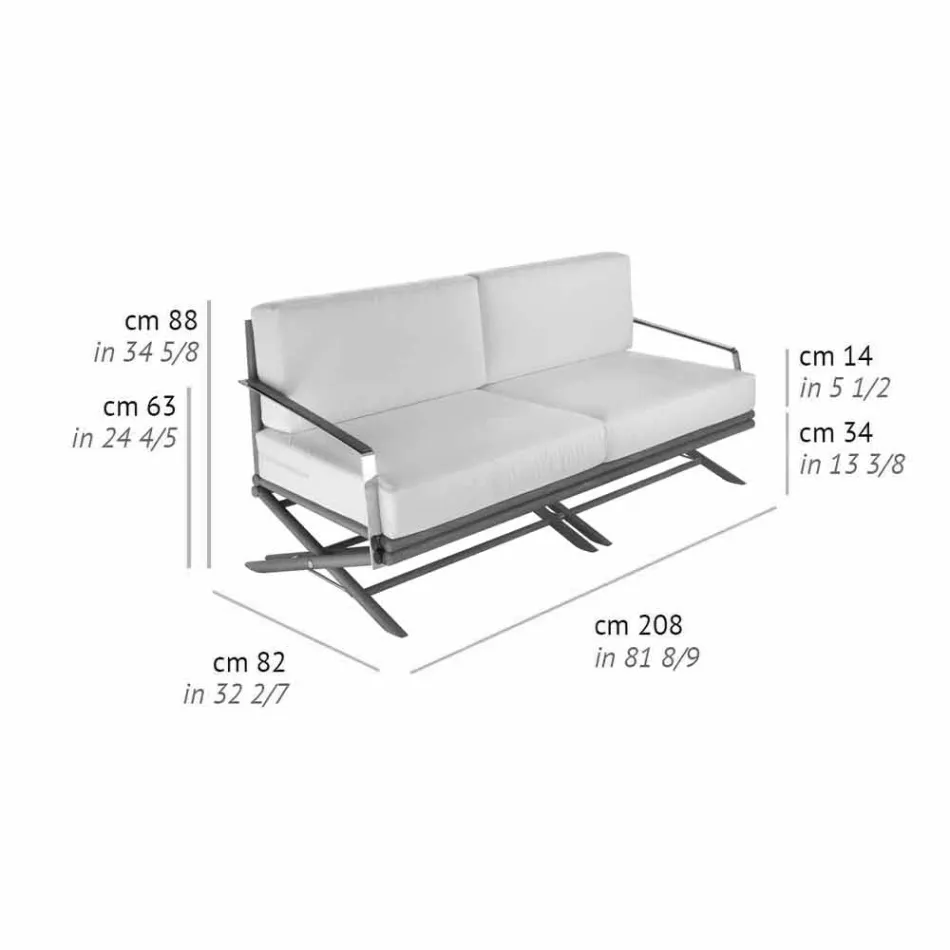 3-zits buitenbank in natuurlijk hout of zwart en luxe stof - Suzana Viadurini