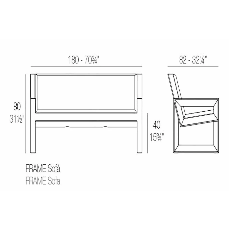 Frame by Vondom outdoorbank, in polyethyleenhars, ontwerp Viadurini