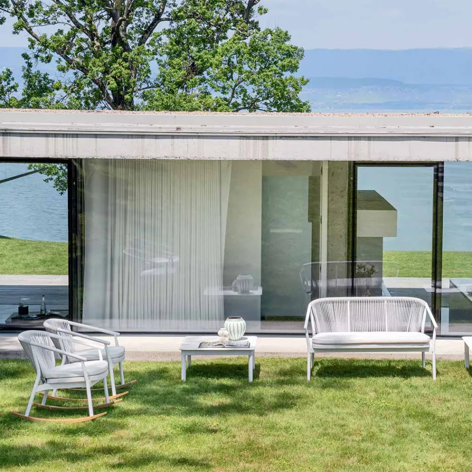 Stapelbare tweezitsbank voor buiten, gestoffeerde stof - Smart van Varaschin Viadurini