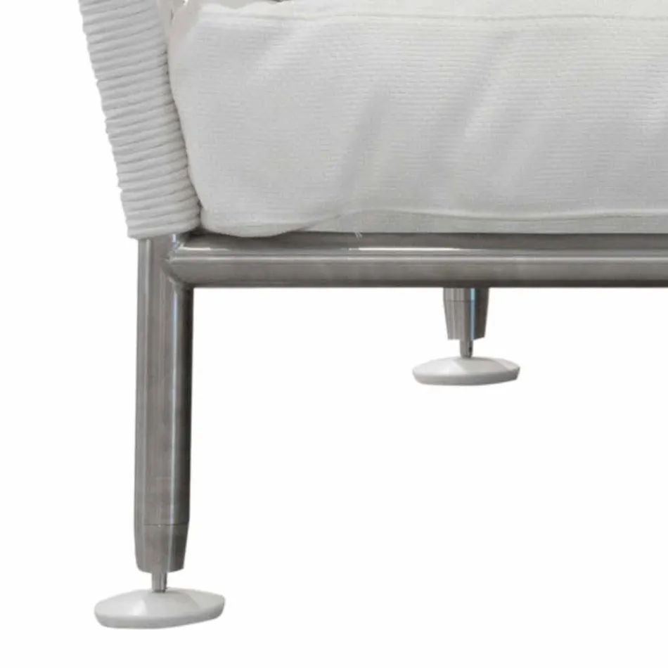 Buitenbank in staal en geweven PVC witte kussens - Ontario6 Viadurini