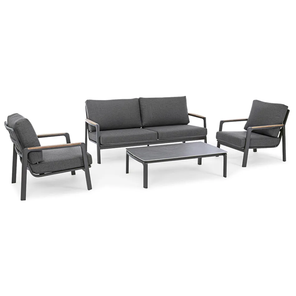 Buitenbank in stof met aluminium structuur, Homemotion - Cara Viadurini