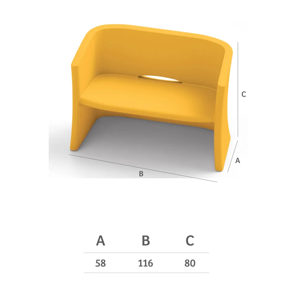 2-zits tuinbank in gekleurd polyethyleen Made in Italy - Gomez Viadurini