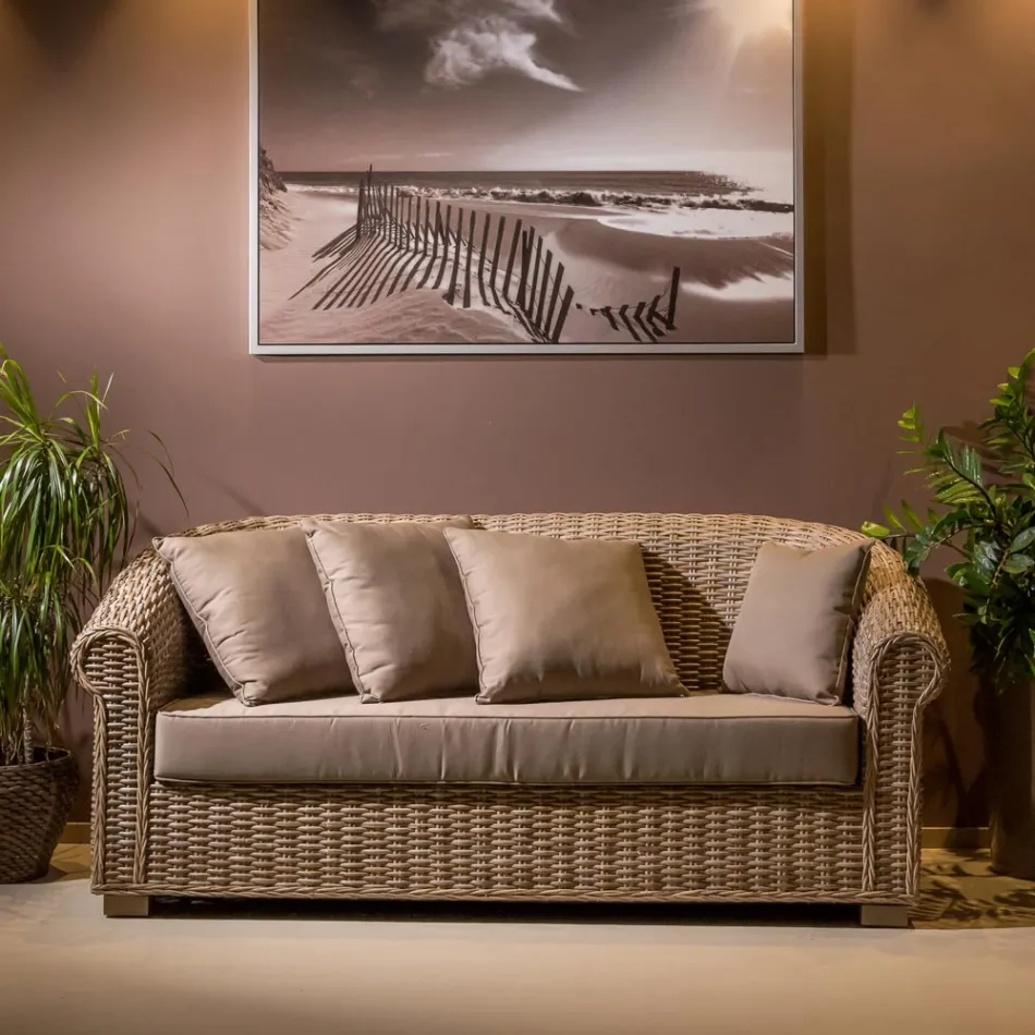 Tuinbank van natuurlijke Kubù-vezel met kussens - Isildur Viadurini