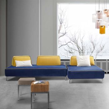4-zits modulaire woonkamerbank in blauwe stof Made in Italy - Mykonos