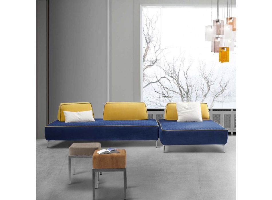 4-zits modulaire woonkamerbank in blauwe stof Made in Italy - Mykonos Viadurini