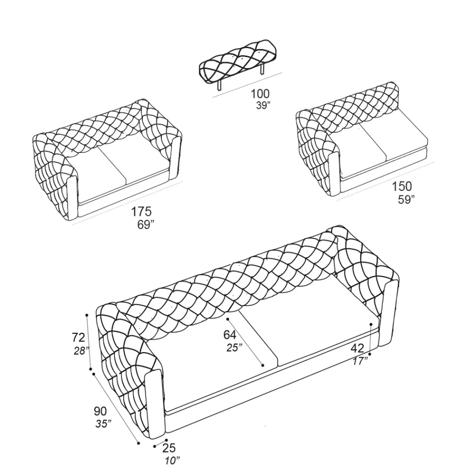 Woonkamerbank met verstelbare hoofdsteun Made in Italy - Unleashed Viadurini