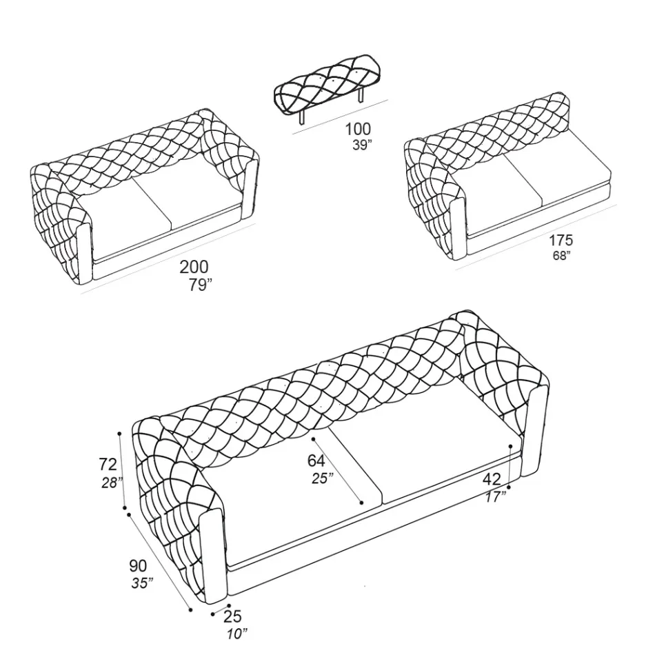 Woonkamerbank met verstelbare hoofdsteun Made in Italy - Unleashed Viadurini