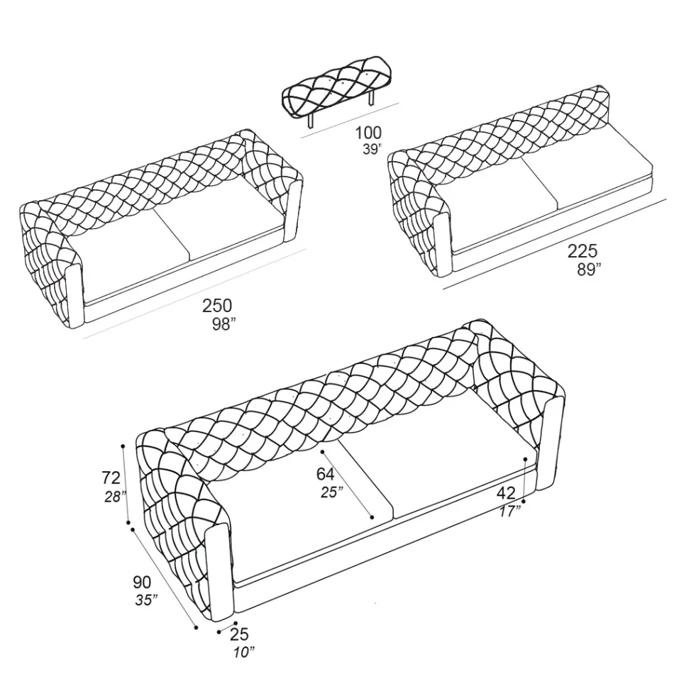 Woonkamerbank met verstelbare hoofdsteun Made in Italy - Unleashed Viadurini