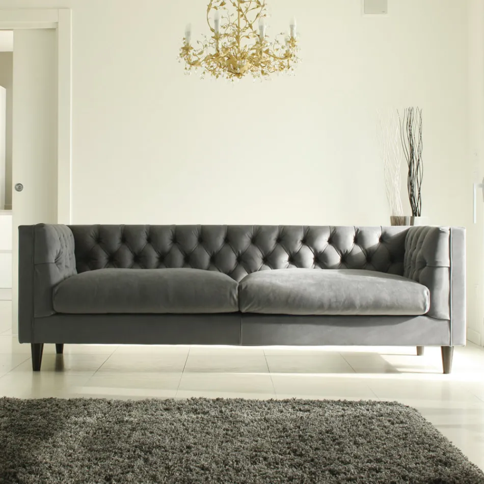 Woonkamerbank met houten structuur en poten Made in Italy - Comico Viadurini