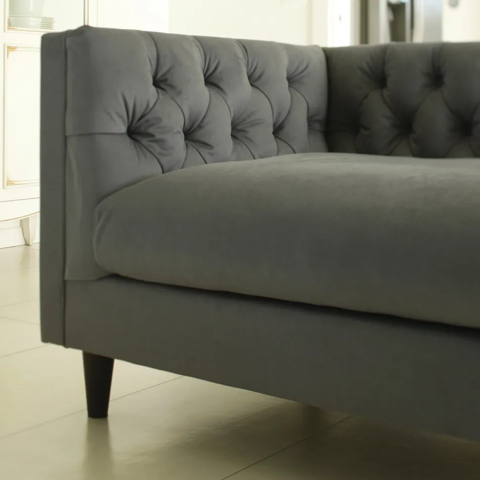 Woonkamerbank met houten structuur en poten Made in Italy - Comico Viadurini