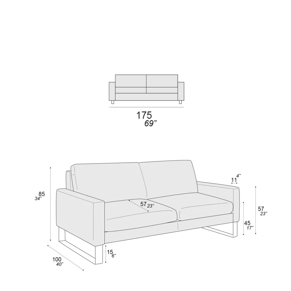 Woonkamerbank met sledepoten in verchroomd metaal - Exclusief Viadurini