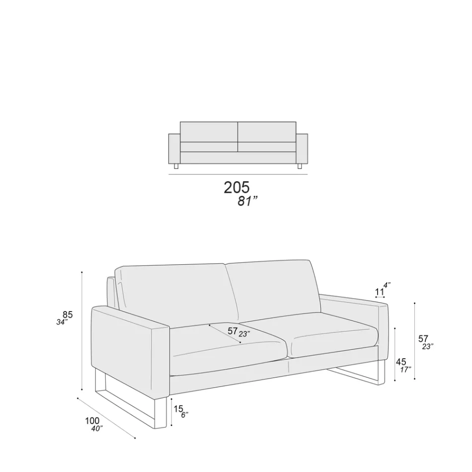 Woonkamerbank met sledepoten in verchroomd metaal - Exclusief Viadurini
