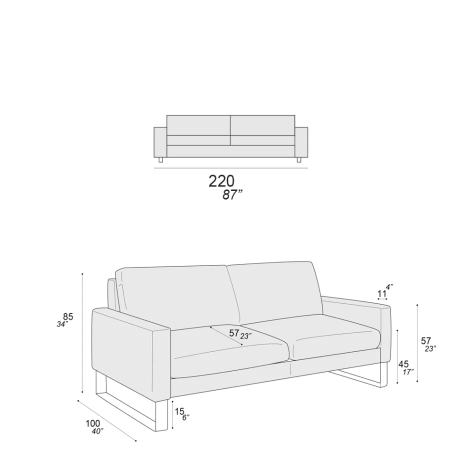 Woonkamerbank met sledepoten in verchroomd metaal - Exclusief Viadurini