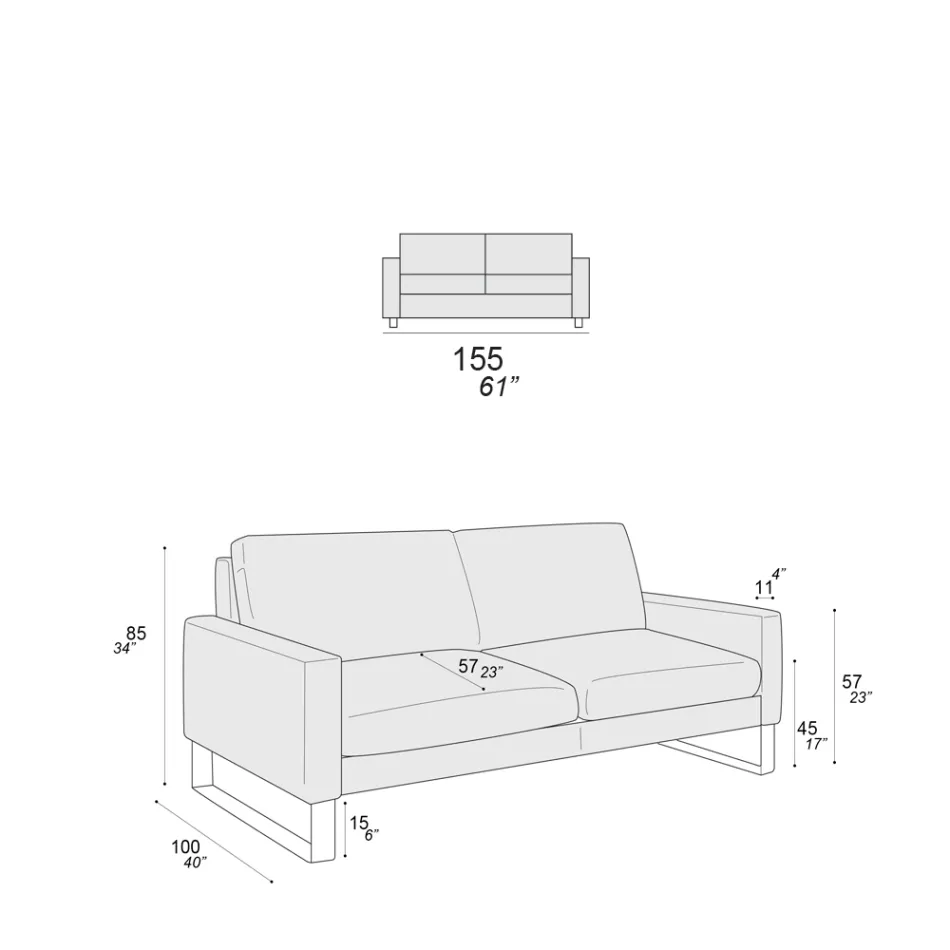 Woonkamerbank met sledepoten in verchroomd metaal - Exclusief Viadurini