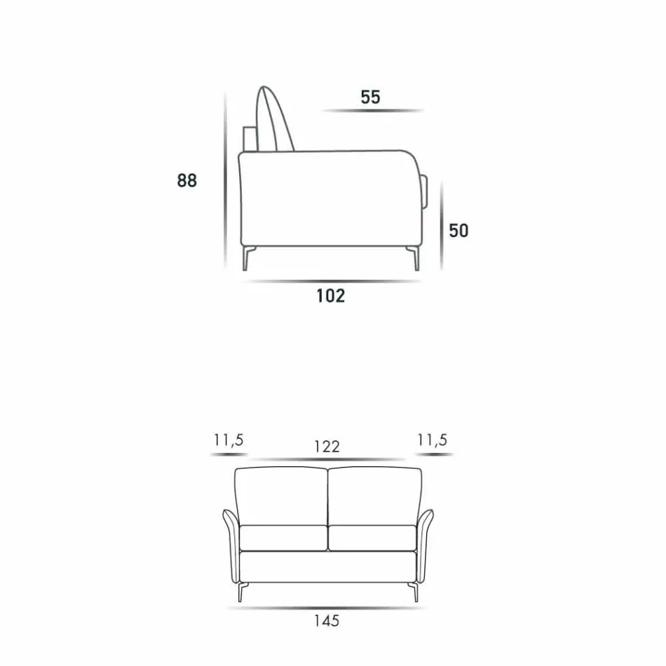 Moderne design tweezitsbank L.145 cm eco-leer / Erica stof Viadurini