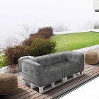 Gewatteerde tweezitsbank in patchwork en hout - vezel Viadurini