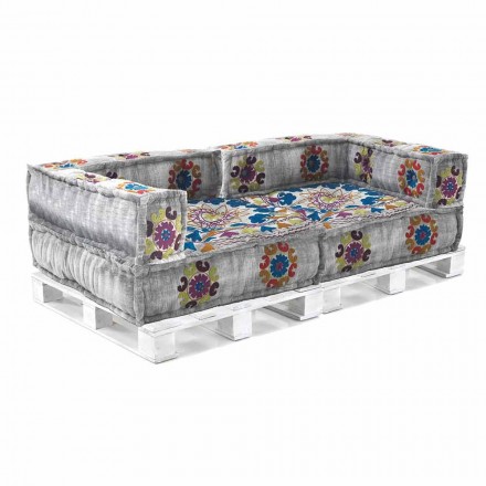 Gewatteerde tweezitsbank in patchwork en hout - vezel Viadurini