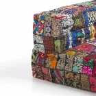 Gewatteerde tweezitsbank in patchwork en hout - vezel Viadurini