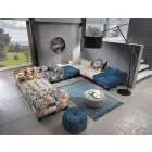 Gewatteerde tweezitsbank in patchwork en hout - vezel Viadurini