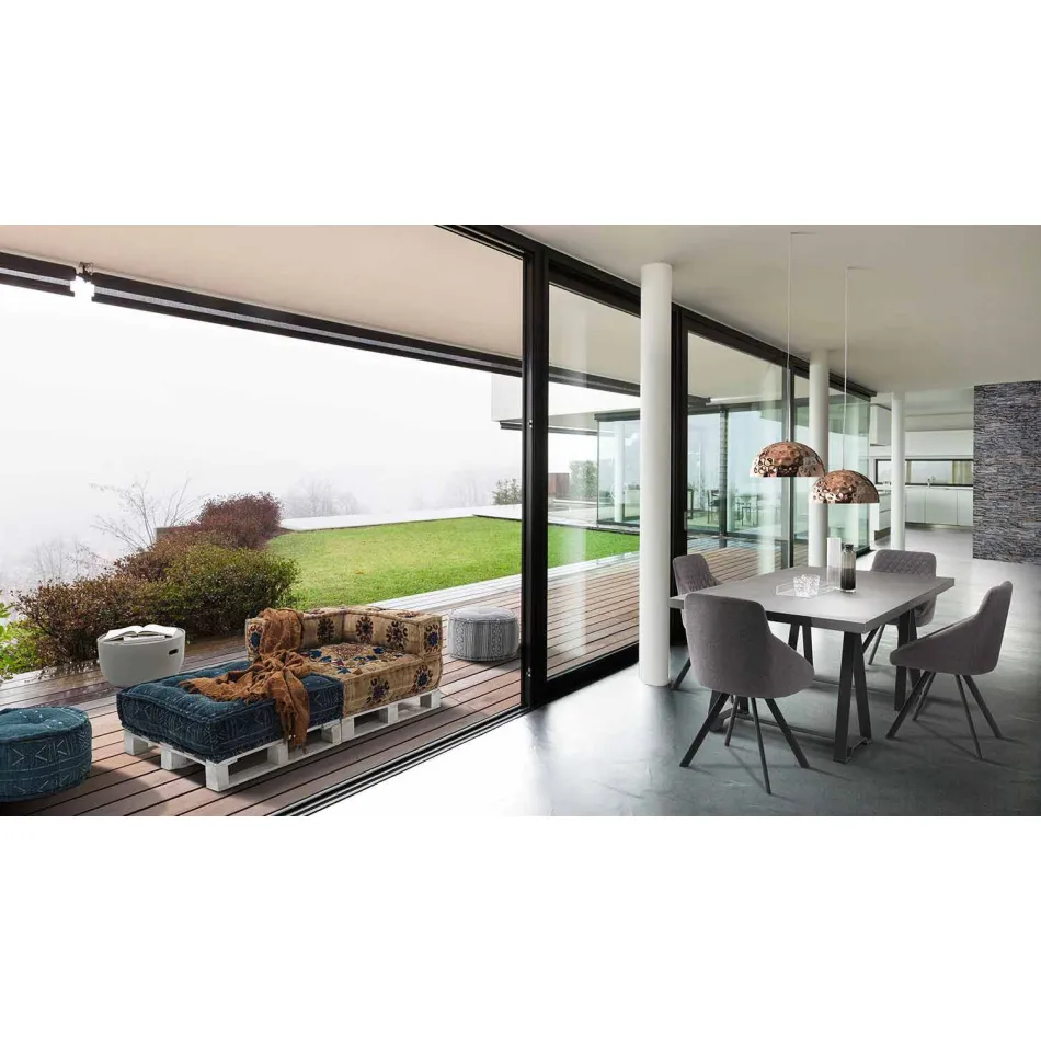 Gewatteerde tweezitsbank in patchwork en hout - vezel Viadurini