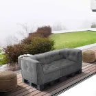 Gewatteerde tweezitsbank in patchwork en hout - vezel Viadurini