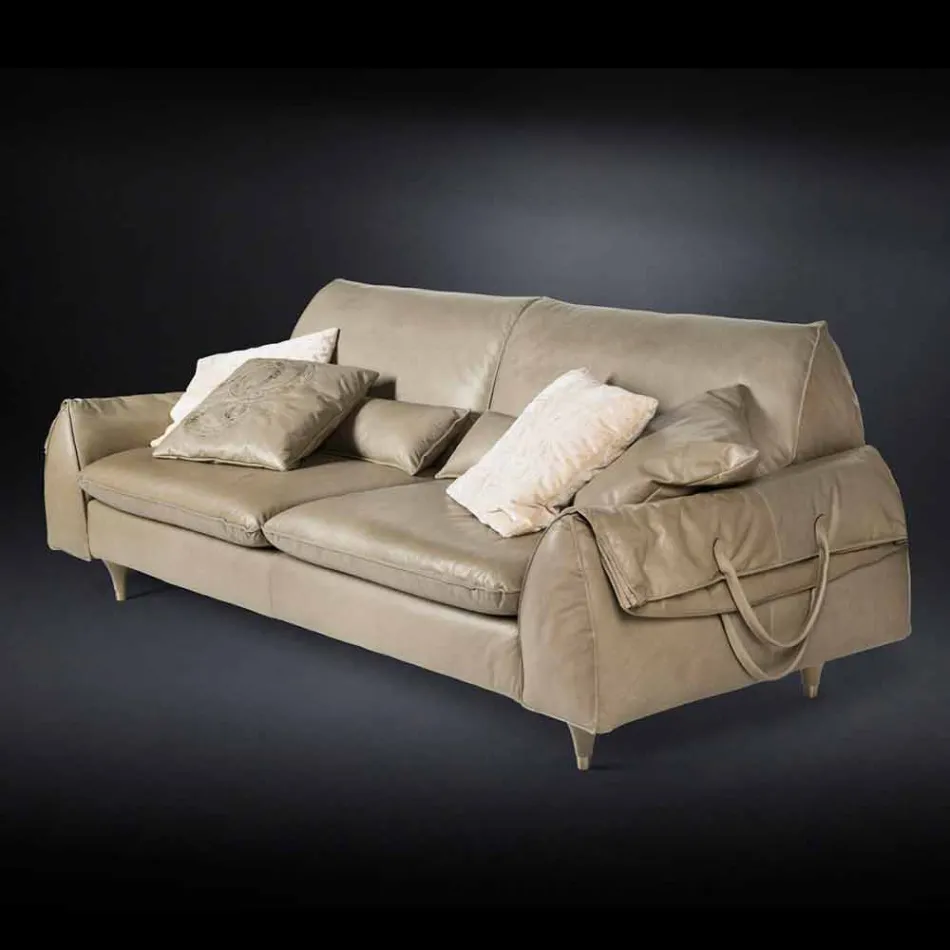 Massief hout en lederen sofa met armleuningen Eve voor objecten Viadurini