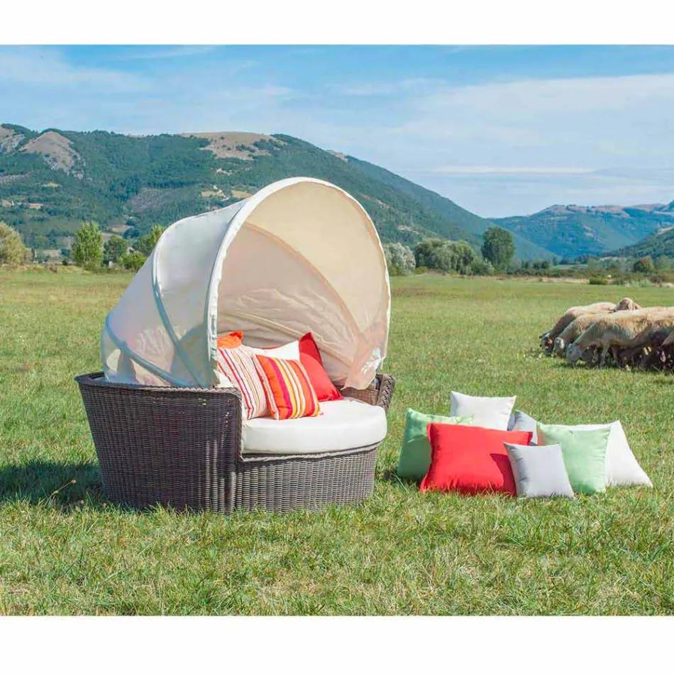 Sofa eiland rustgevende tuin met Hector gemaakt weven met de hand, modern design Viadurini