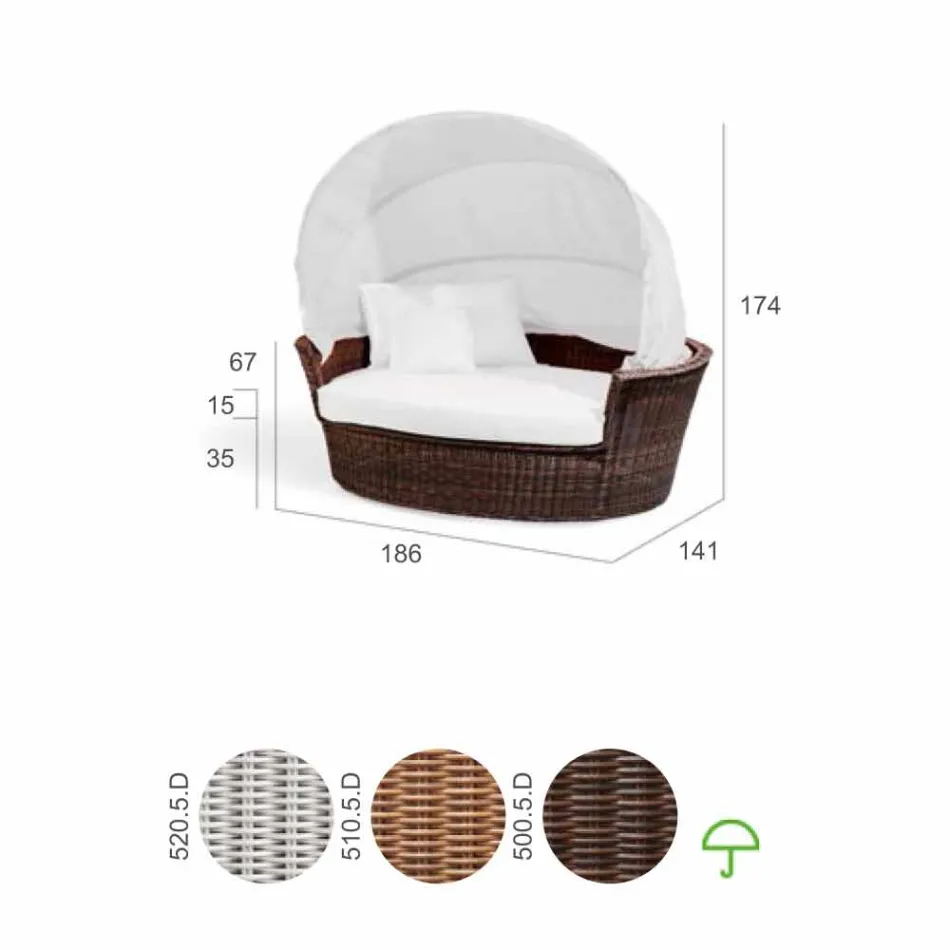 Sofa eiland rustgevende tuin met Hector gemaakt weven met de hand, modern design Viadurini